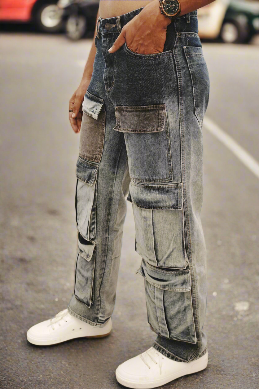 Deconstructed Cargo denim jeans